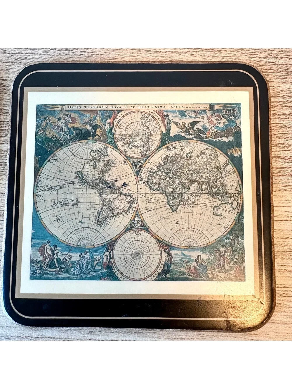 Pimpernel Drink Coasters, Set Of 4, Vintage Map Design Square Made In England